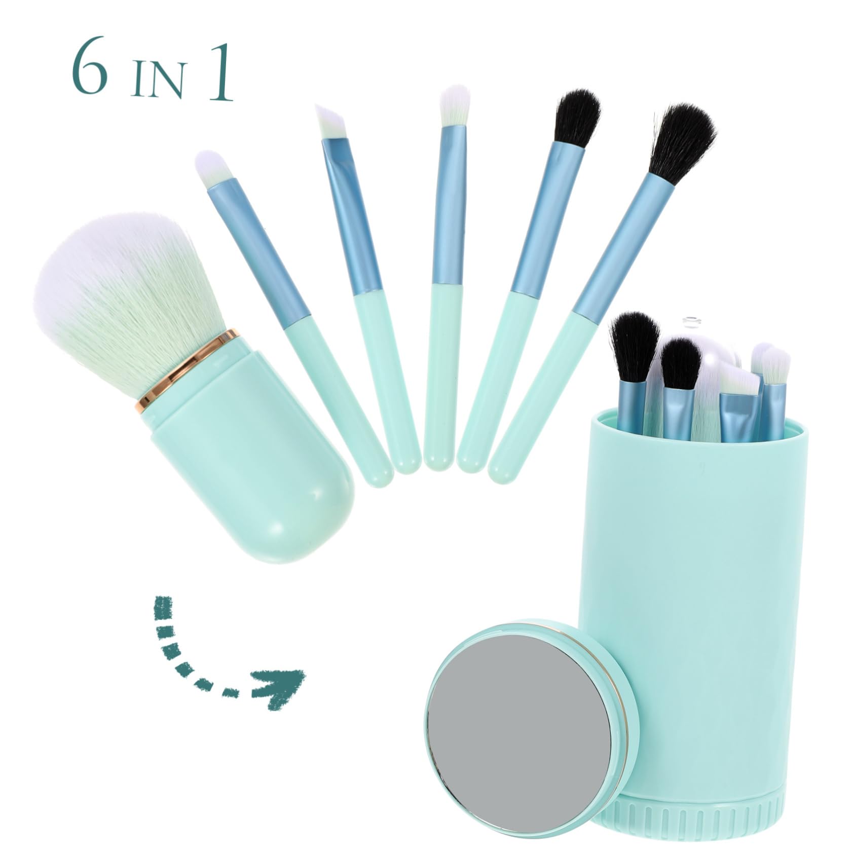 Healeved 5juegos Brochas De Maquillaje De Fibra Artificial Con Espejo Profesional De Pinceles Cosméticos Para Viaje y Uso Diario Incluye Brocha Para Rubor y Sombra De Ojos