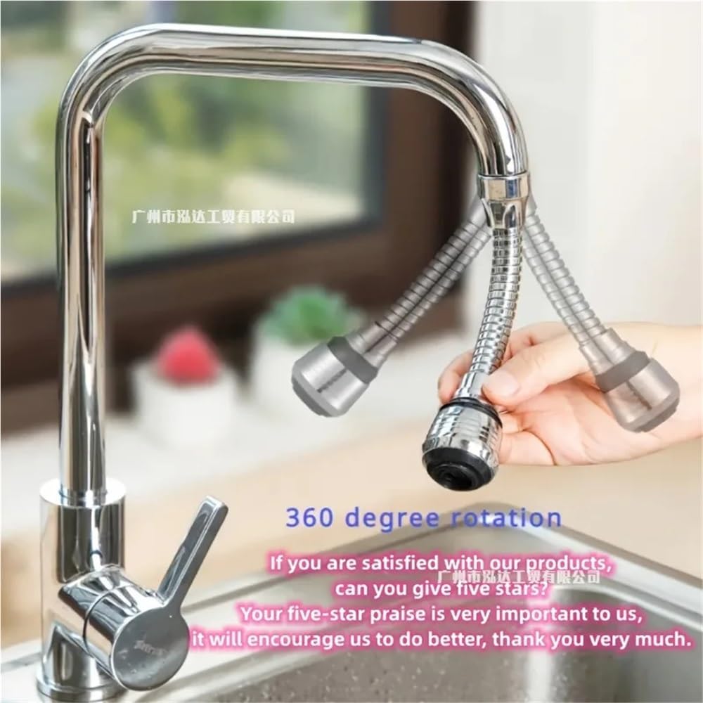 Boquilla para Grifo de Fregadero de Cocina con Extensor Ajustable de 360 Grados, Tubo de extensión para Ahorrar Agua y Filtro para baño (Estilo Largo - 5 Piezas).