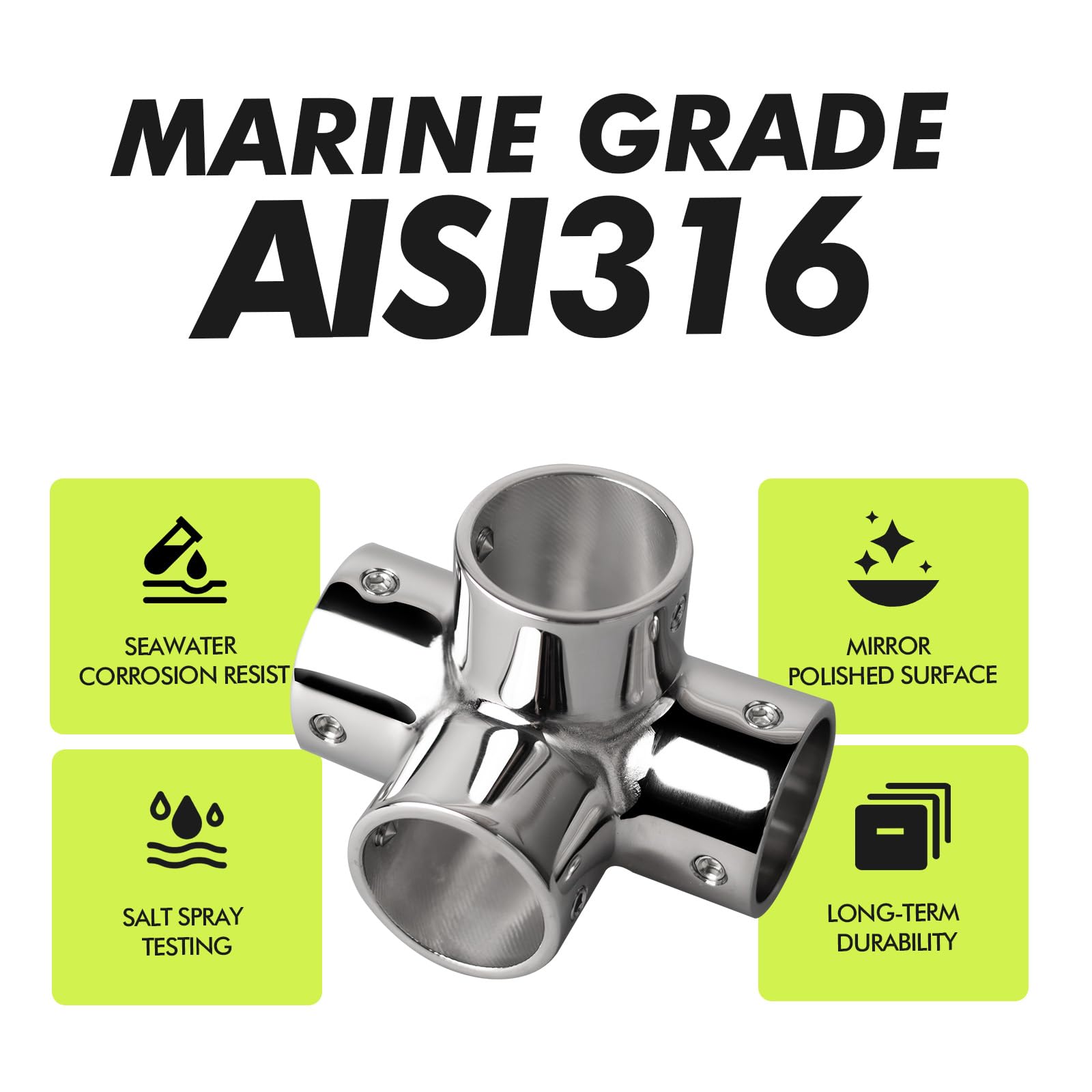 Raccordi per corrimano per barche, connettore per tubi in acciaio inossidabile 316, giunto a gomito a 3 vie a T a T, base per guida hardware ad angolo, grado marino, per tubo rotondo da 7/8
