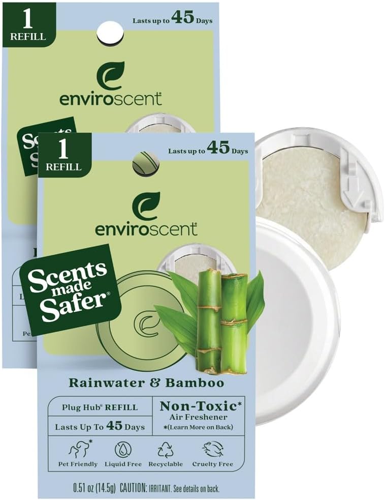Enviroscent Non-Toxic Air Freshener Paper Refills - Compatible with Enviroscent Plug Hub® Warmer Kit - Home Fragrance Lasts Up to 90 Days - Rainwater & Bamboo Scent (Pack of 2)