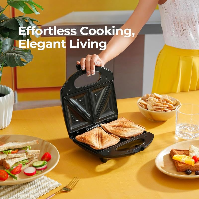 Avantara Creation Sandwich Toaster Maker for Grilling Toasting Non Stick Dual Grill Plates Quick Even Heating Cool Touch Handle Press Lock Smart Light Indicator Easy to Clean (Pack of 1 Pcs) 3