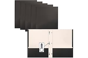 Better Office Products 50 Pack Black Paper 2 Pocket Folders w/ Prongs...