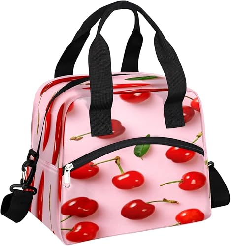 Lonchera térmica para mujeres y hombres, color rojo, rosa, cereza, grande, reutilizable, a prueba de fugas, bolsa de almuerzo con correa ajustable Lonchera térmica para mujeres y hombres, color rojo, rosa, cereza, grande, reutilizable, a prueba de fugas, bolsa de almuerzo con correa ajustable