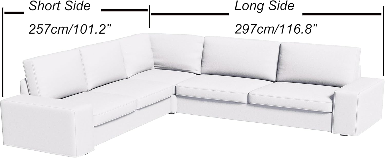 The Heavy and Durable Cotton Kivik Sectional Sofa Cover Replacement is Compatible with IKEA Kivik Corner 2 + 3 Sofa Slipcover. (Darker Gray 3+2)