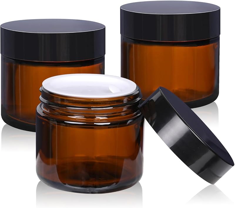 Frascos cosméticos de vidro Yerpkefey com tampas, âmbar, 60 mL, pacote com 3