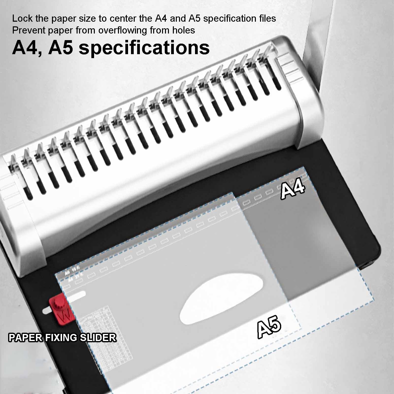 Rilegatrice Ad Anelli Plastici A 21 Fori per Documenti A4/A5 - Perfora 12 Fogli Contemporaneamente, capacità 450 Fogli, Margine Fori Regolabile da 3/4/5 Mm, Raccoglitore per Ufficio,A