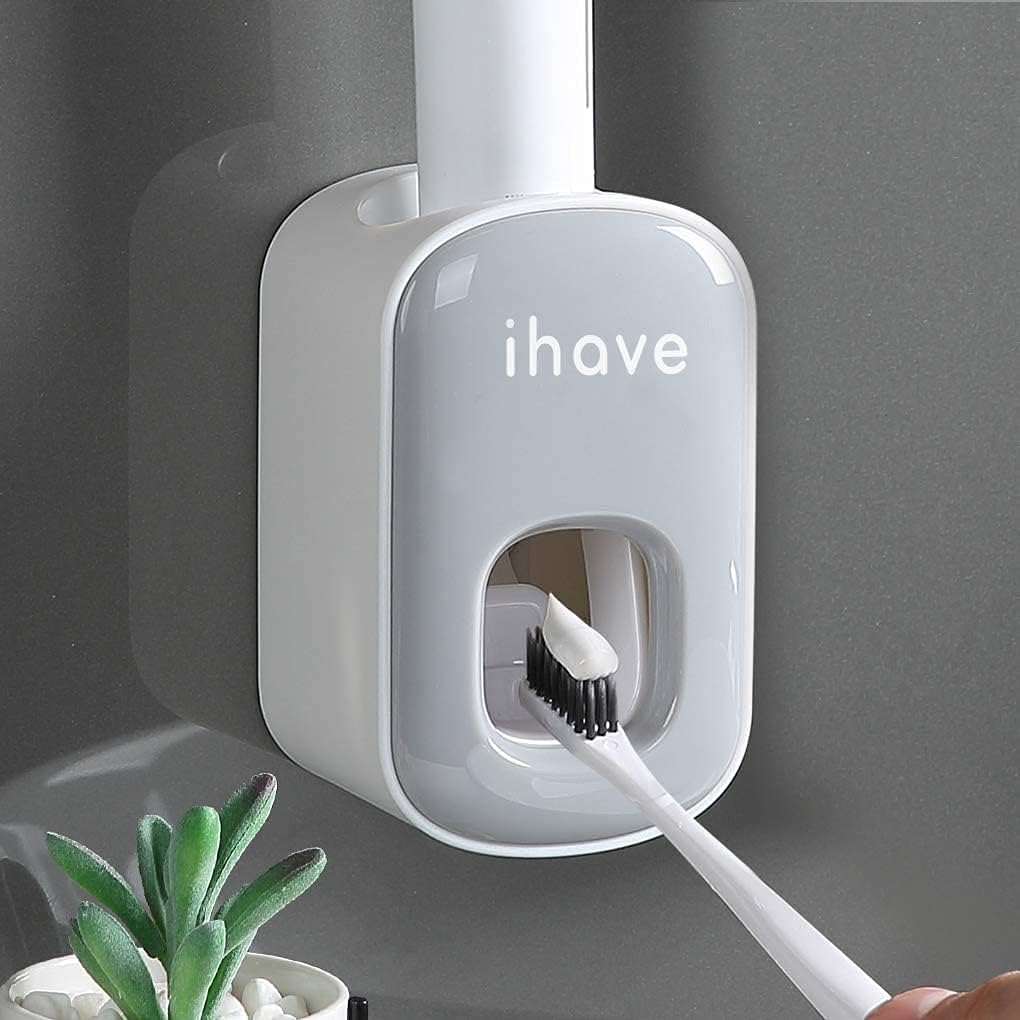 iHave Dispensador de pasta de dientes Montaje en pared para baño Exprimidor automático de pasta de dientes Dispositivo de almacenamiento de baño (gris)