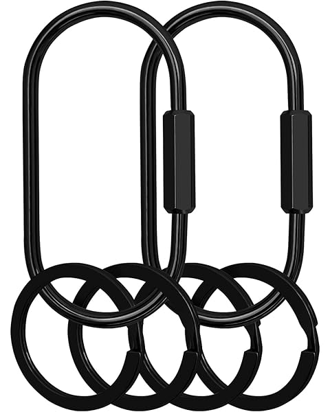 Key Chain, Brass Key Rings 2 Pack Screw Lock Key Organizer with 4 Rings Carabiner K...