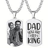 Personalised Stainless Steel Custom Photo And Text Engraved Square Pendant Chain Necklace Tag Customised Gift for Men Fathers Mothers Dad Keychain Daughter Keytag for Couple (Silver)