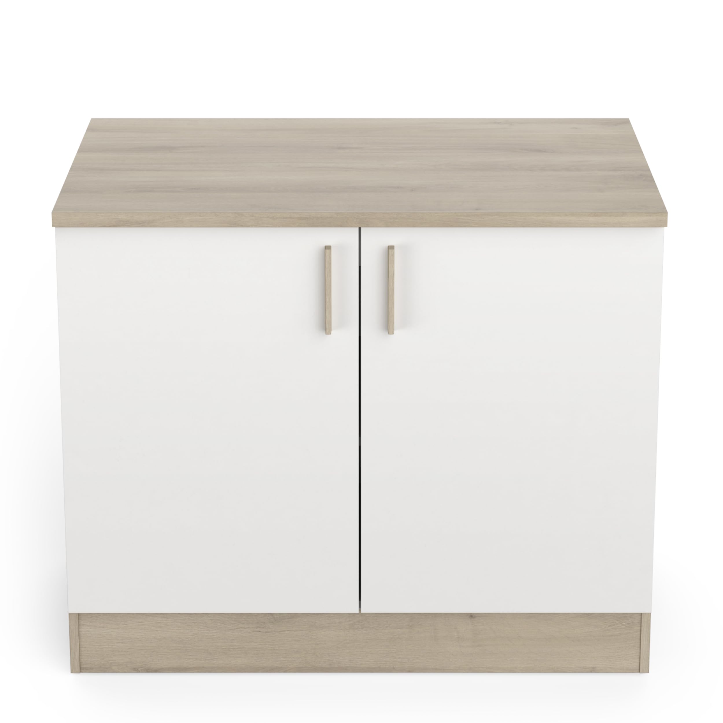 Meuble Bas De Cuisine Modulable 2 Portes - Cuisine Complete ‟ORIGAN” – Coloris Blanc Mat & Chêne - 100 x 30 x 70 cm