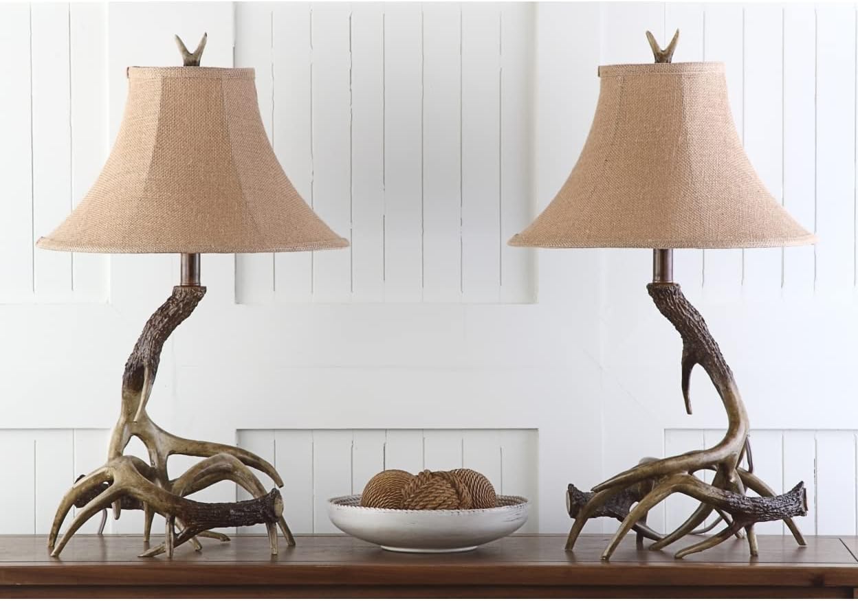 SAFAVIEH Lighting Collection Sundance Rustic Farmhouse Brown Antler 26-inch Bedroom Living Room Home Office Desk Nightstand Table Lamp Set of 2 (LED Bulbs Included)