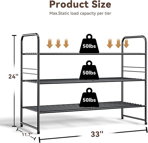 Miniatura 2 de Zapatero de 3 niveles, 32.5 pulgadas de ancho, apilable, resistente, estante organizador de almacenamiento de zapatos con altura ajustable para