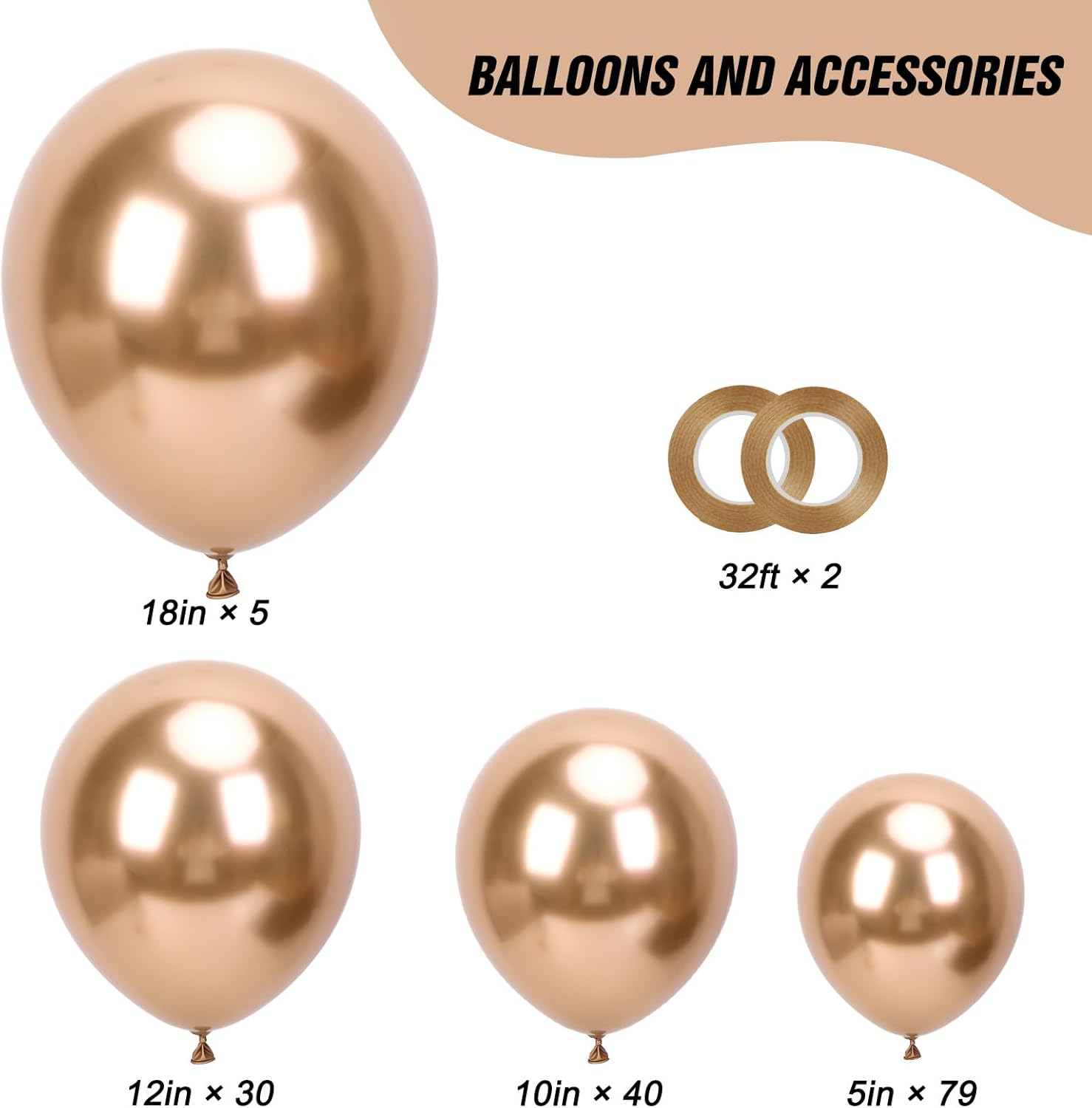 RUBFAC 154pcs Metallic Champagne Gold Balloons Different Sizes of 18 12 10 5 Inch Chrome Gold Balloon Arch Kit Garland for Birthday Graduation Baby Shower Wedding Bachelorette Party Decorations - Image 2