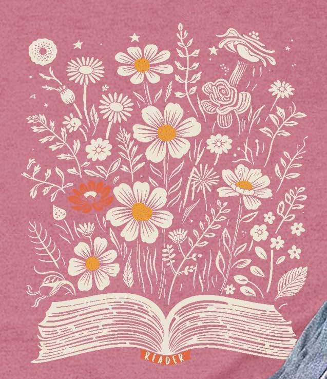 Book Shirts for Women Book Lover Reading T-Shirt Casual Floral Teachers Life Tee Tops - Image 5