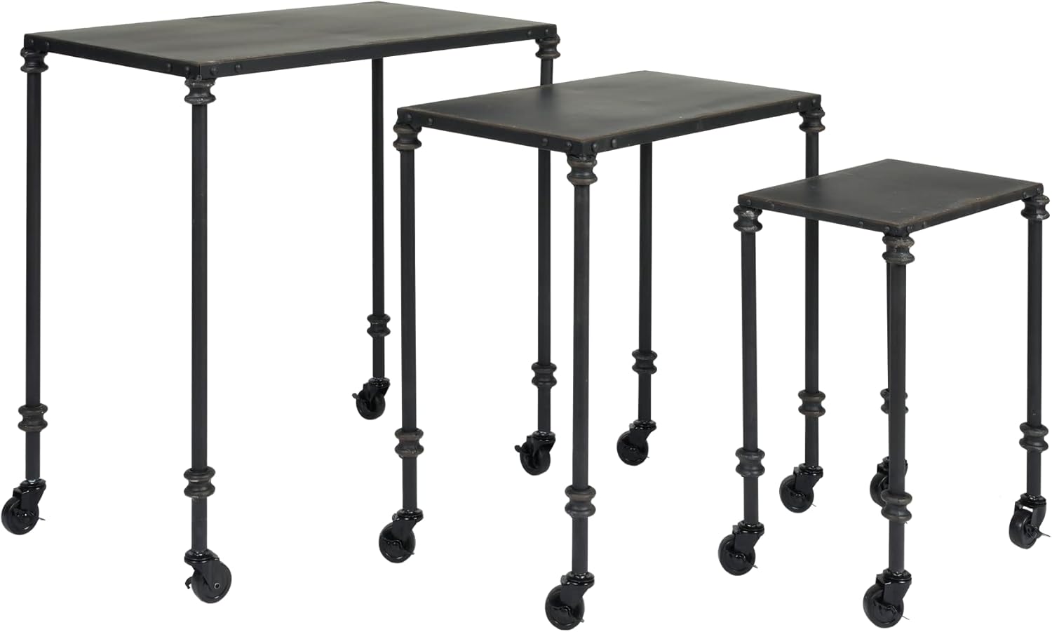 Creative Coop Black Metal Nesting Table Set with Casters