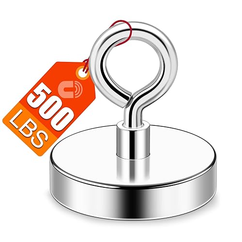 Miniatura 7 de Imanes de pesca fuertes de 300 libras (299.8 lbs) Imán de neodimio fuerte resistente con ojal de agujero avellanado para pesca magnética y