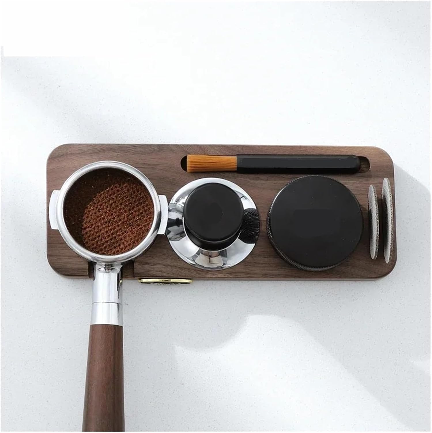 MeLphi Coffee Powder pad Solid Wood Work Board Coffee Machine Handle Adding Powder Platform Powder Hammer Base Storage Board(Sapele Wood 58mm)