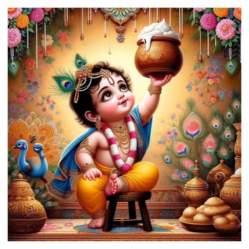 Image of British Terminal Cute little Bal Gopal Baby God Krishna| Kanha Ji | Laddu Lord Makhan Chor Painting Religious Poster for Pregnant Women for wall (matt thin vinyl,sticker,multicolor,unframed)| bj262