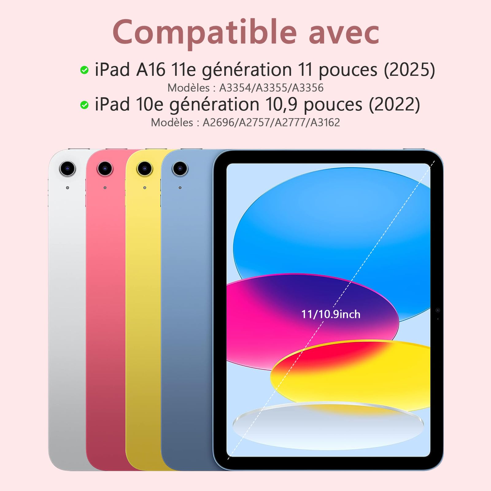 TQQ Tastiera Con Touchpad Per IPad 10ª Generazione (2022) – Retroilluminata 10 Colori, Rotazione 360°, Layout Francese AZERTY - 3