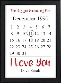 The Day You Became My Daddy Keepsake Personalised 1st First Fathers Day Birthday Gifts for Dad Daddy Grandad - PERSONALISED with ANY NAME and ANY RECIPIENT - Black or White Framed A5, A4 Prints
