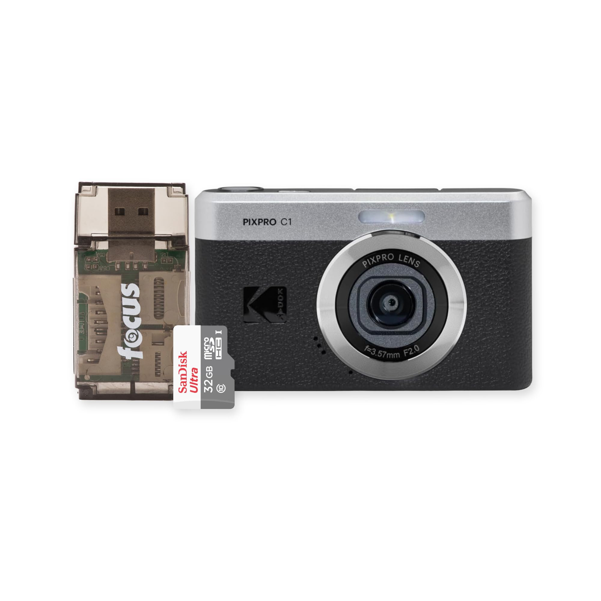 Amazon microSD、カードリーダー付き ブラック C1 PIXPRO KODAK | 32GB デジタルカメラ(ブラック) 13MP、1080p C1 PIXPRO KODAK デジタルカメラ