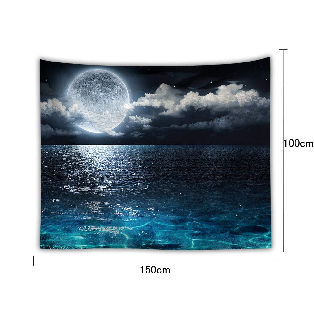 Amazon.co.jp: TSUBASI 夜景タペストリー 大判 美しい満月の夜空と海
