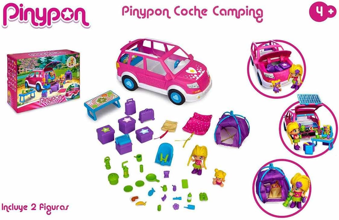Pinypon - Camping Car, Toy Camper, Family Vehicle Summer for Camping, with a Mini Doll and a Baby and Many Accessories, for Girls and Boys from 4 Years, Famous (700017015)