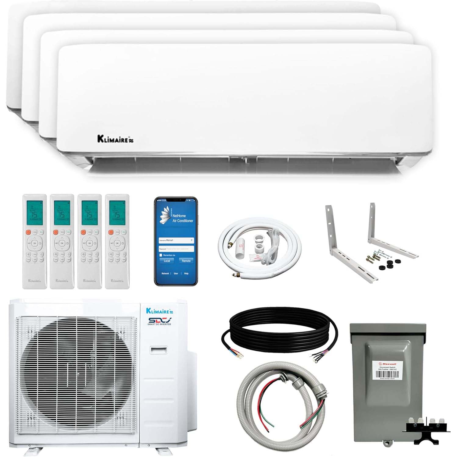 Klimaire 4-Zone Ductless Mini-Split Heat Pump AC...