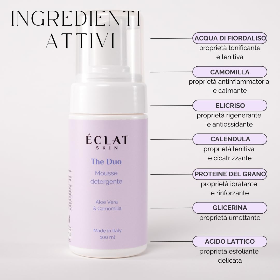 Mousse Detergente, Pulizia del Viso Delicata ed Efficace, Doppia Detersione, Struccante, Anti impurità e punti neri, 100ML