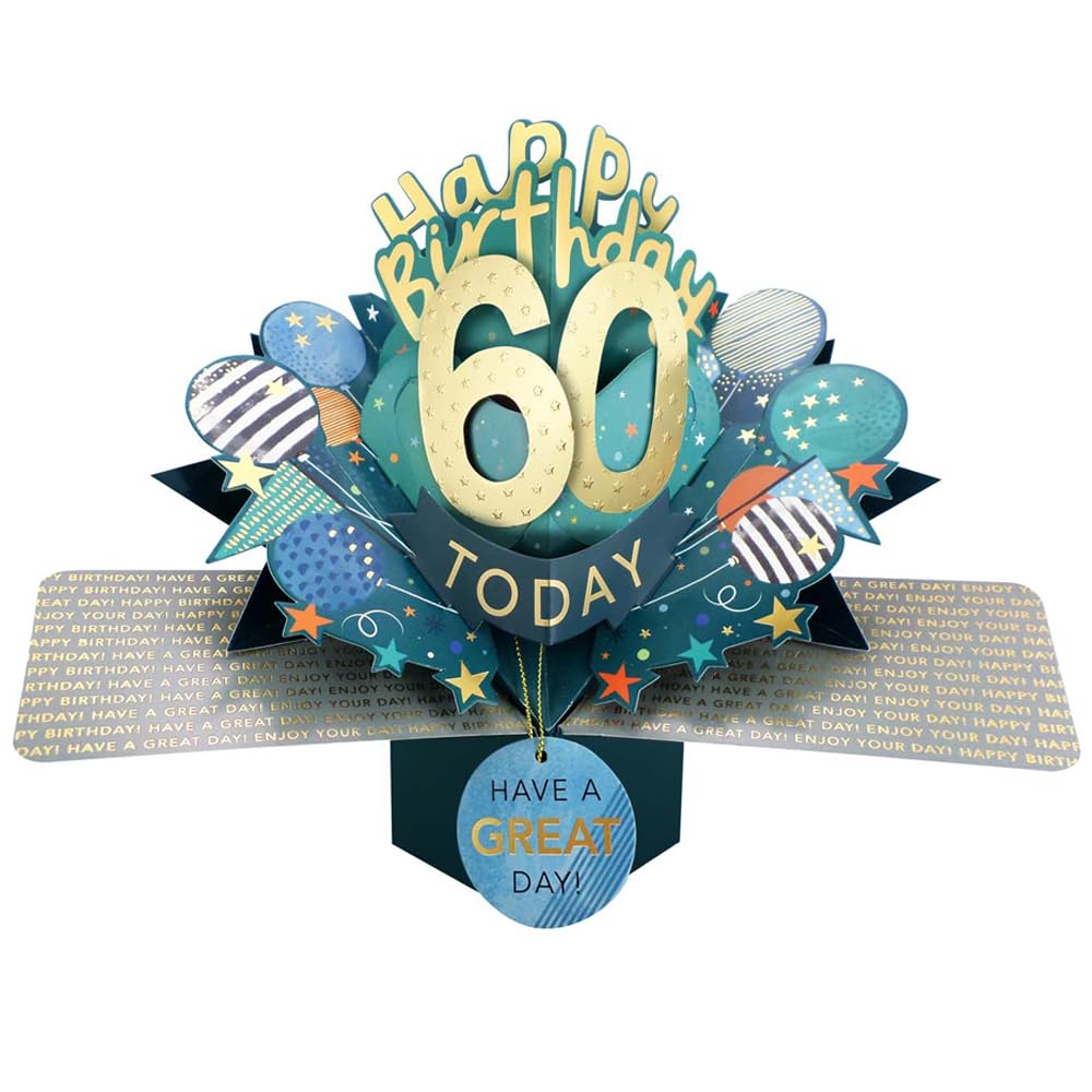 60 Today Happy 60th Birthday Pop-Up Greeting Card Love Kate's Pop Up Cards Him Design POP237MC60 — image 1