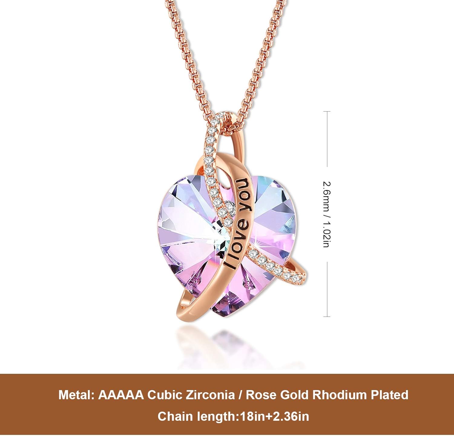 Angelady Necklaces for Women Love Heart Pendant Necklaces for Women Crystal Pendant in Silver, 7-pink, 31.5 inches - Image 4