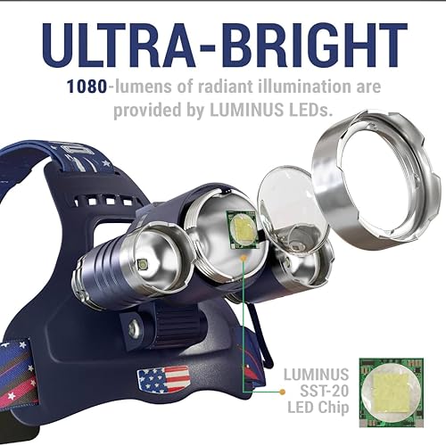 Miniatura 2 de La mejor y mejor versión de faros delanteros, la más brillante lámpara de cabeza proporciona 6000 lúmenes con 3 LED originales Cree 2 potentes