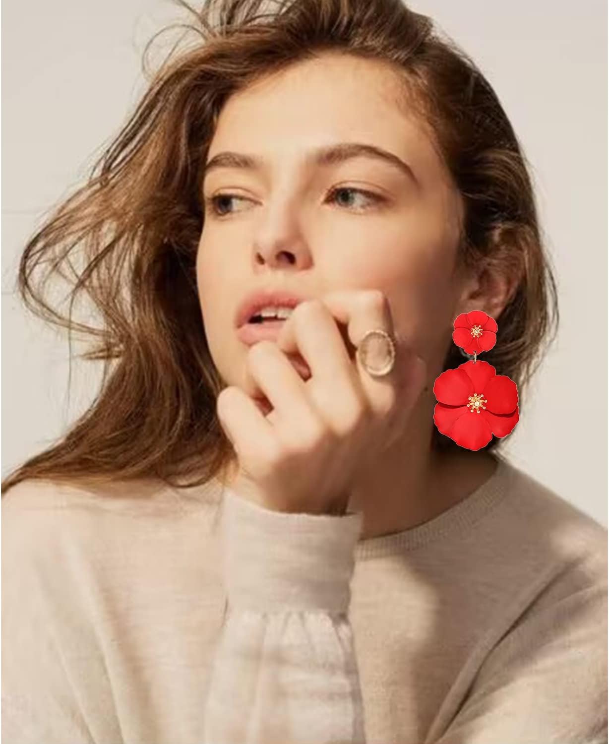 Flower Dangle Earrings Boho Layered Floral Petal Drop Earrings Statement Stud Earring for Women