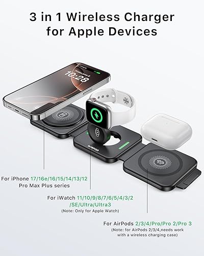 Miniatura 3 de Cargador plegable magnético 3 en 1 para Apple, estación de carga 3 en 1 para viajes