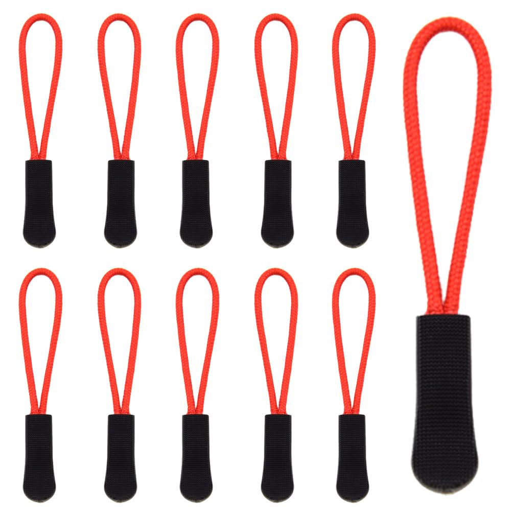Hocansen 50Pcs Zipper Pulls 66mm/2.59in Zipper Extension Pulls Zip Fixer Zip Puller Tab Tags Replacement for Backpacks, Clothes, Purse(LT/Red+Black)