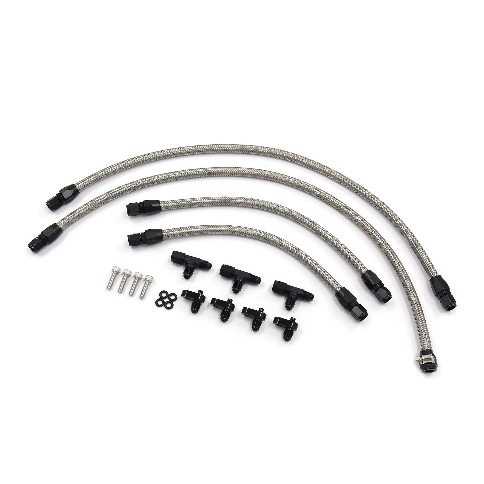 Front & Rear Venting Complete Coolant Crossover Engine Steam Hoses AN4 Fuel Brake Line CPE/NBR Rubber and Stainless Steel Braided Vents Adapters Kit for LS LSX LS1 LS2 LS6 LM7