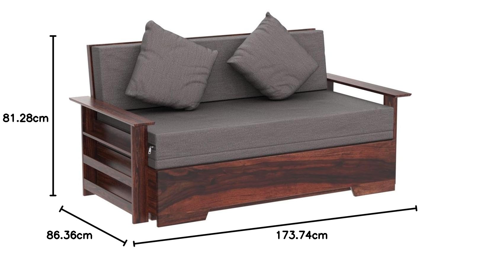 Ganpati Arts Sheesham Wood Foster 3 Seater Sofa Cum Bed for Living Room, Home Wooden Bed Furniture for Bedroom - Brown 1 Year Warranty