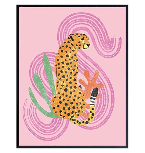 Mid Century Modern Abstract Cheetah LARGE 11x14 - Pink Boho Wall Art - Minimalist Gallery Wall Decor - Aesthetic Room Decor - Bohemian Bedroom Decor