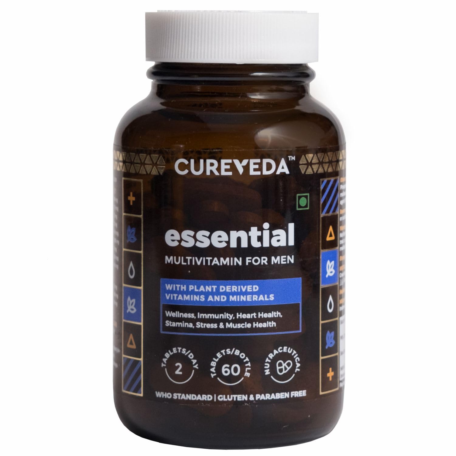 Cureveda Essential Multivitamin Capsules for Men, Vitamins and Minerals for Stamina and Stress Support, Strong Bones and Boost Immunity, Vegan, Everyday Wellness Supplements (60 Capsules)