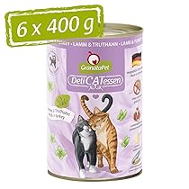 GranataPet DeliCatessen con agnello e tacchino, cibo umido gatti, gustose scatolette gatto senza cereali e zuccheri aggiunti, alimento umido per gatti, 6 x 400 g