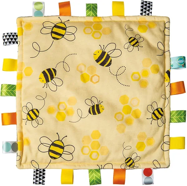 Mary Meyer Taggies Lovey for Baby Security Blankets Original Comfy Blanket with Sensory Tags, 12 x 12-Inches, Bumble Bees