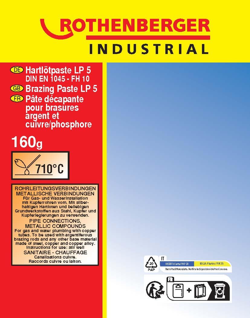 Rothenberger 035610E Disossidante LP 5 per Saldature Forti, 710°C, 160 gr, Rosso/Giallo