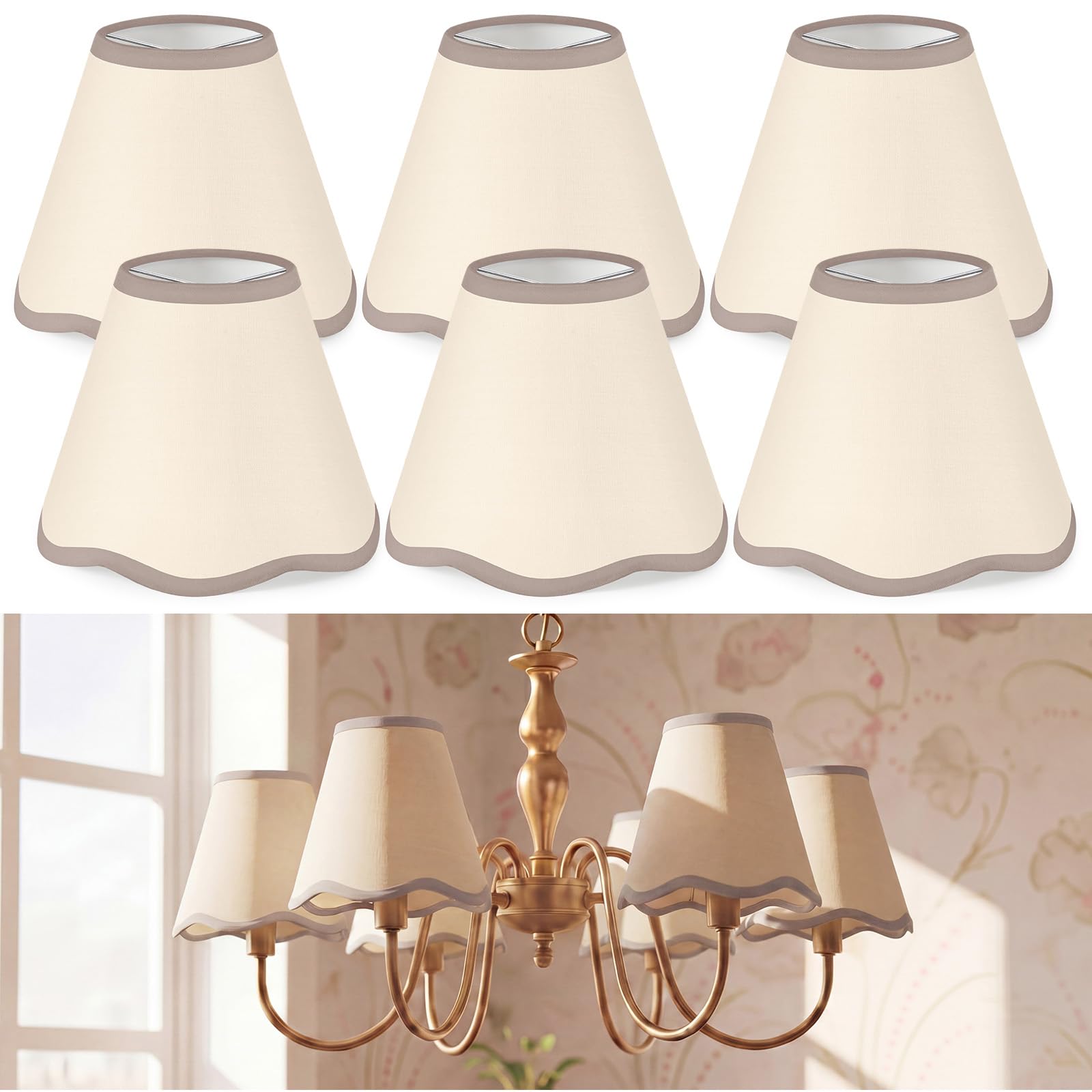 Photo 1 of VIHOSE Fabric Lampshade with Petal Edge, Set of 6 (Line Gray Edge)
