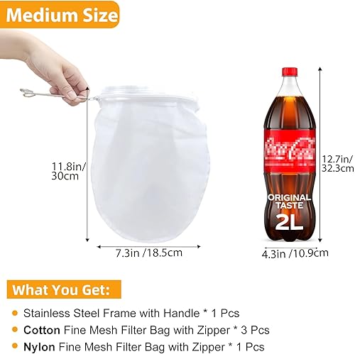 Miniatura 2 de 5 bolsas de colador de malla ultra fina de alta calidad con mango de acero inoxidable, bolsas reutilizables para leche de nuez, paños de queso para