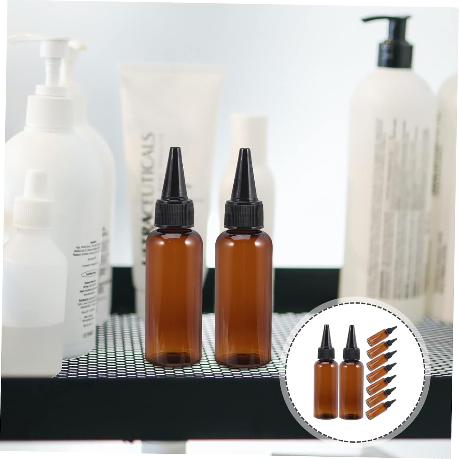 10Pcs 50ml Brown Plastic Refillable Hair Color Applicator Bottles
