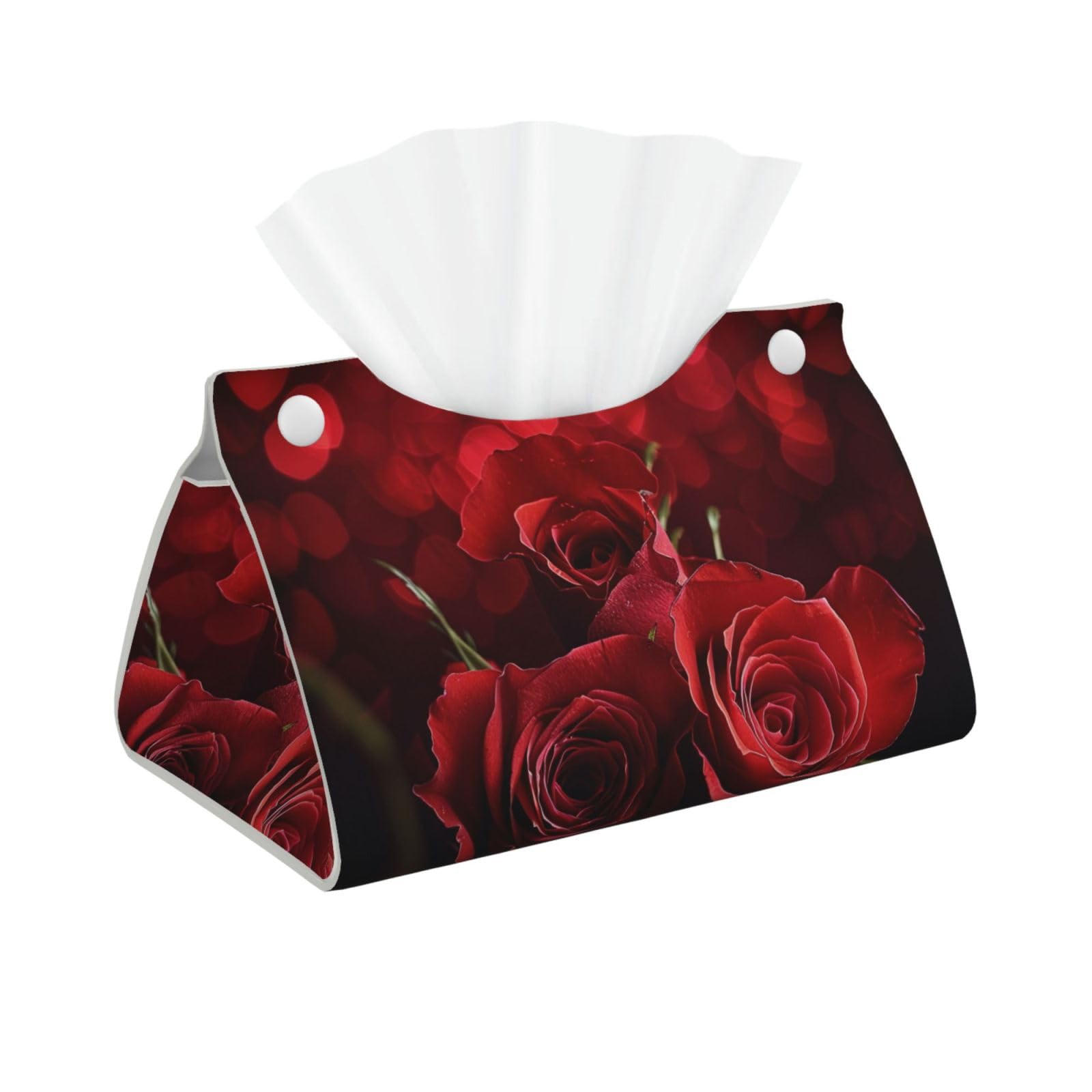 Rose Print Tissue Box Cover Foldable Tissue Storage Box Leather Tissue Cube Box Holder for Living Room Bedroom Office Car Home Decor