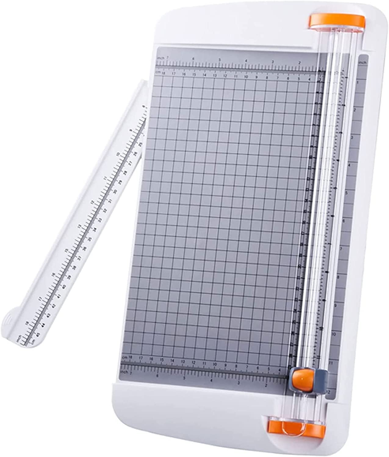 Papierschneider, Manuelle Papierschneidemaschine A4 Weiß mit Handlauf und Klapplineal for Fotoetikettenkarten