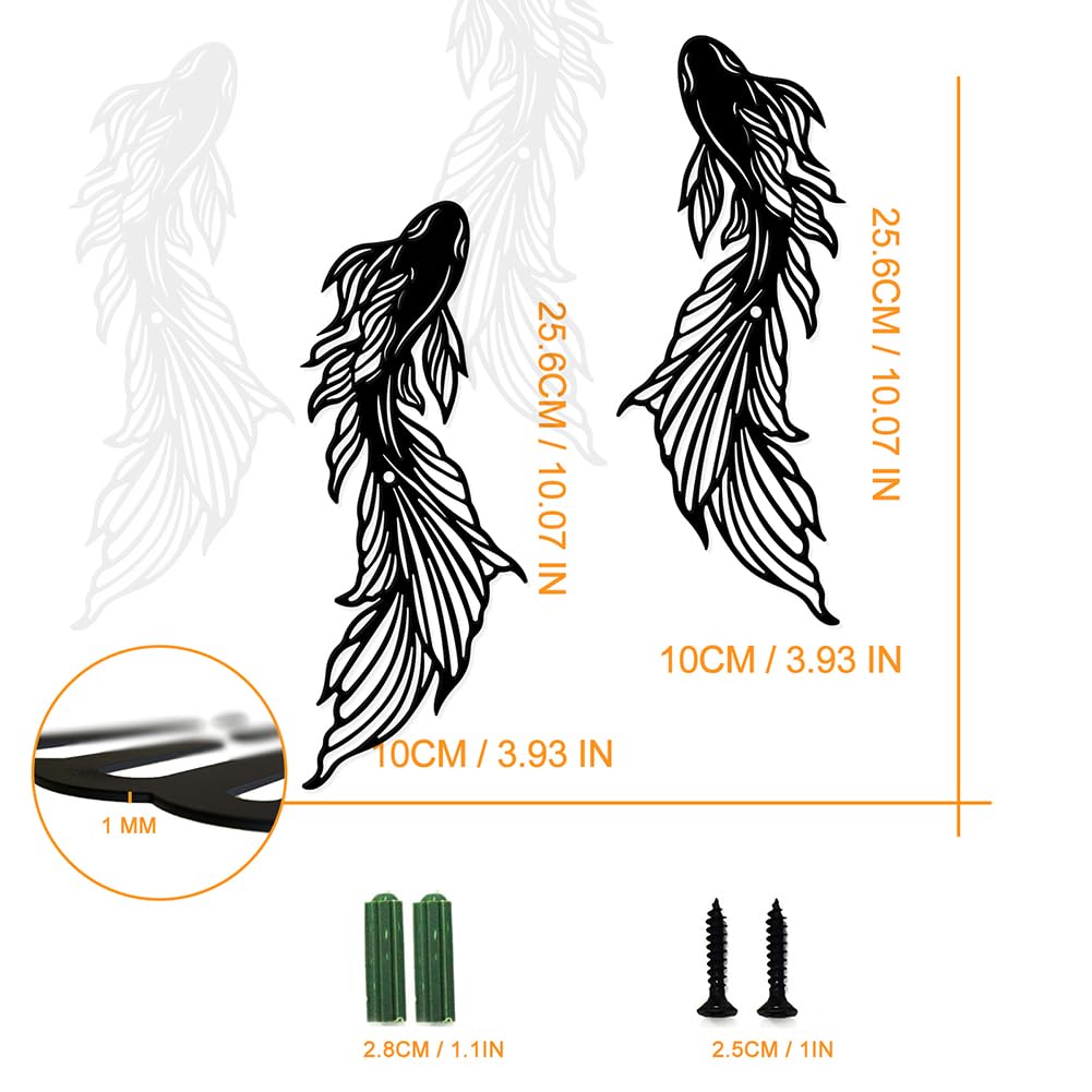 NBEADS Fisch-Wanddekoration (2 Stück) – Eisen, Schwarz, Ca. 10x25,6 Cm – Metallene Wandskulptur Für Wohnzimmer, Innen & Außen