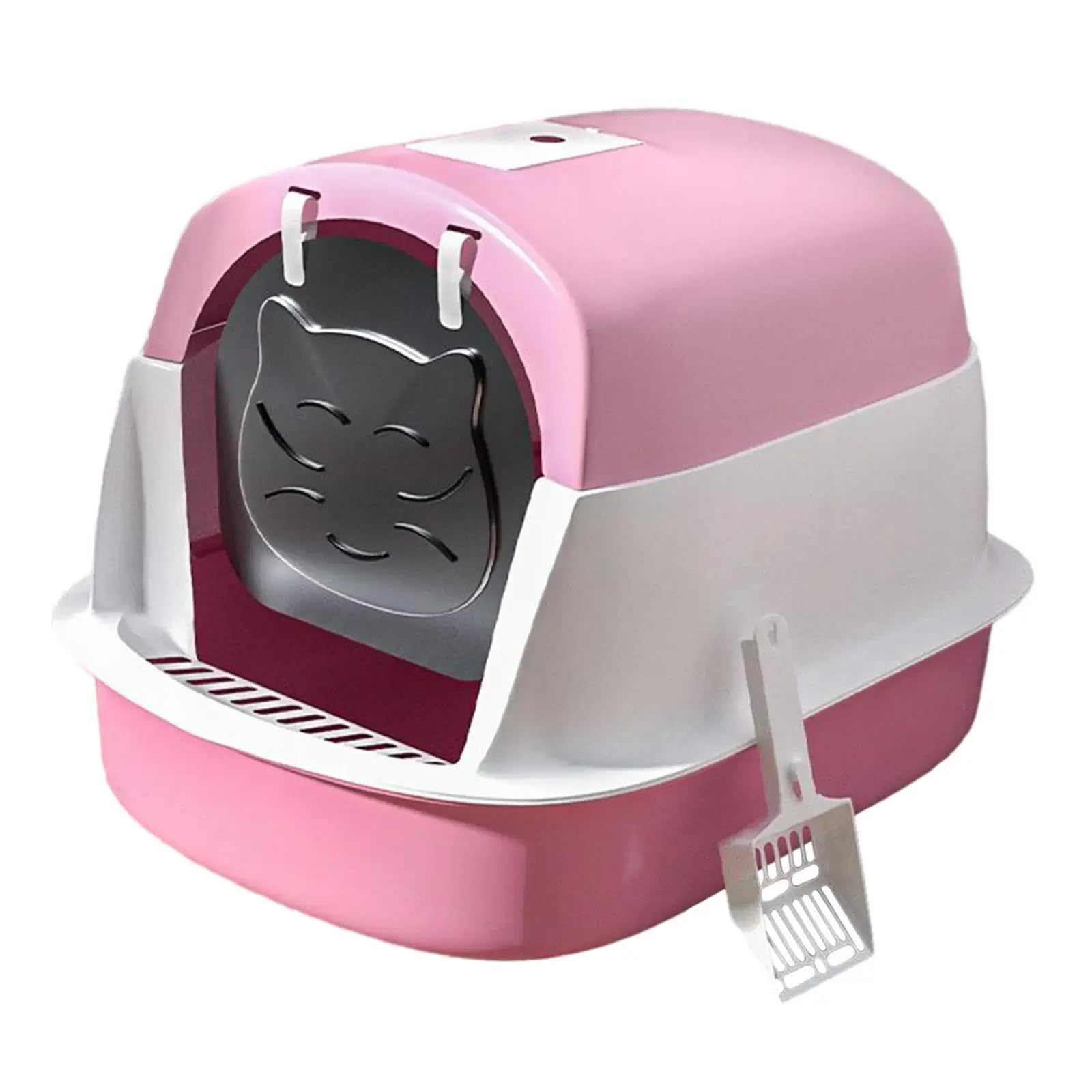 Hooded Cat Litter Box with Lid Enclosed Cat Toilet with Door Detachable Anti (Pink)