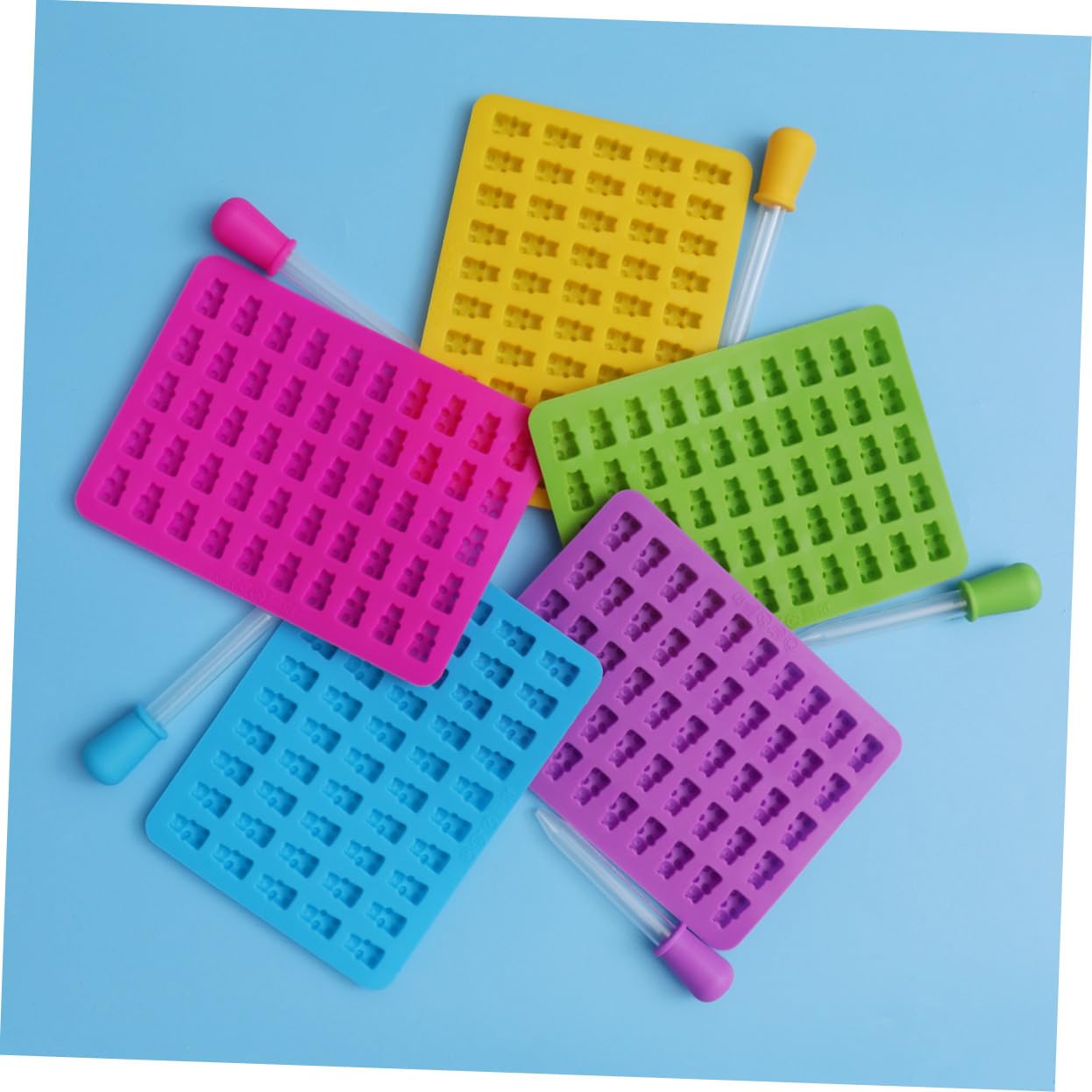 5sets Stampo Forma di Orso in Silicone per Cioccolatini e Caramelle con Contagocce per Dolcetti Azzurro Verde Rosa Giallo